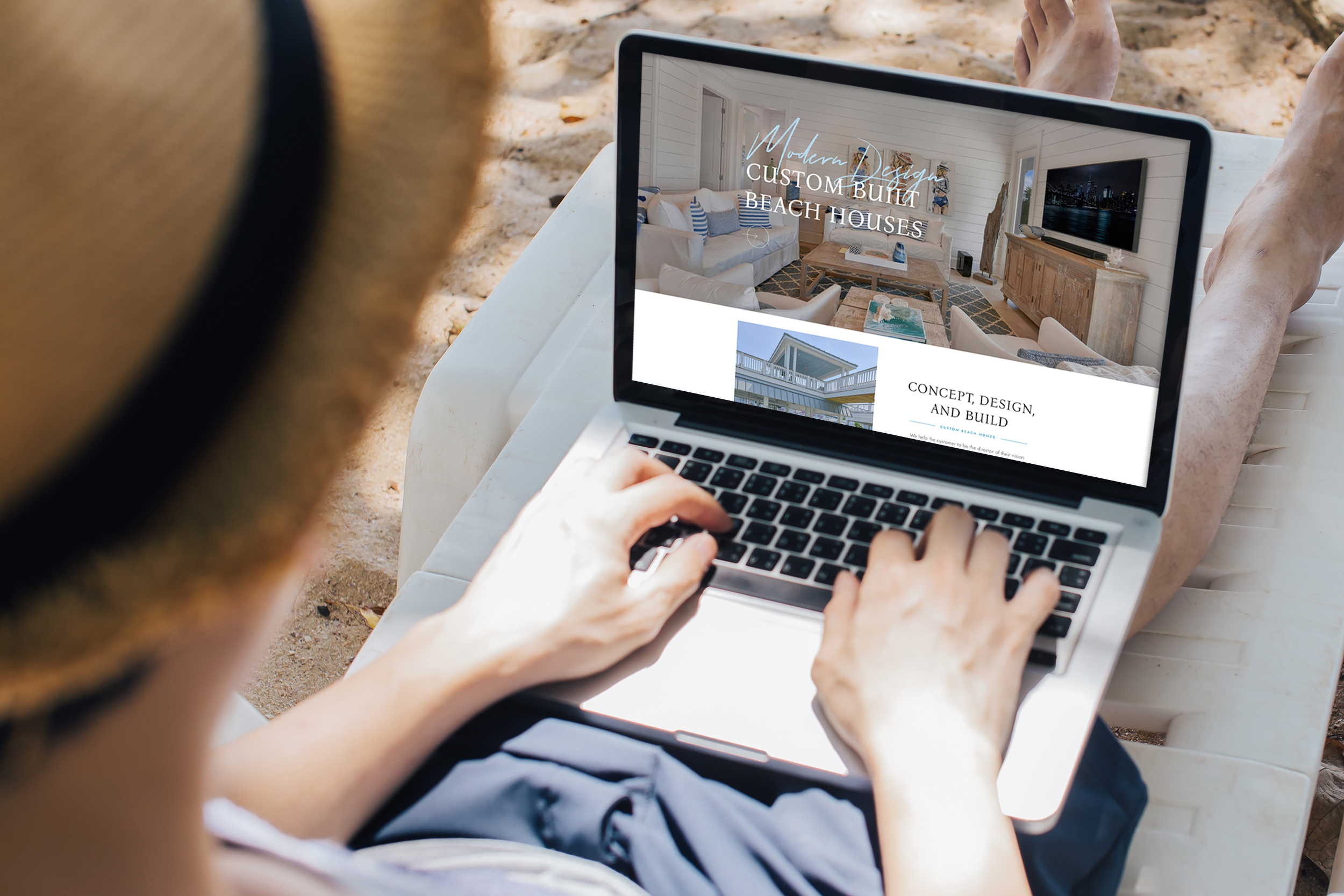 Close-up of young male business freelancer / digital nomad working on laptop with white screen - ready to insert any graphics.